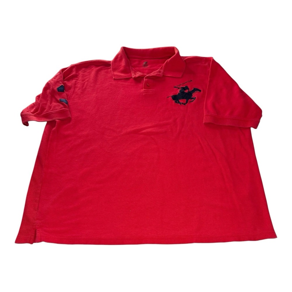 Beverly Hills Polo Club Big Pony Polo Shirt Red Black Logo Men's 2XL Cotton